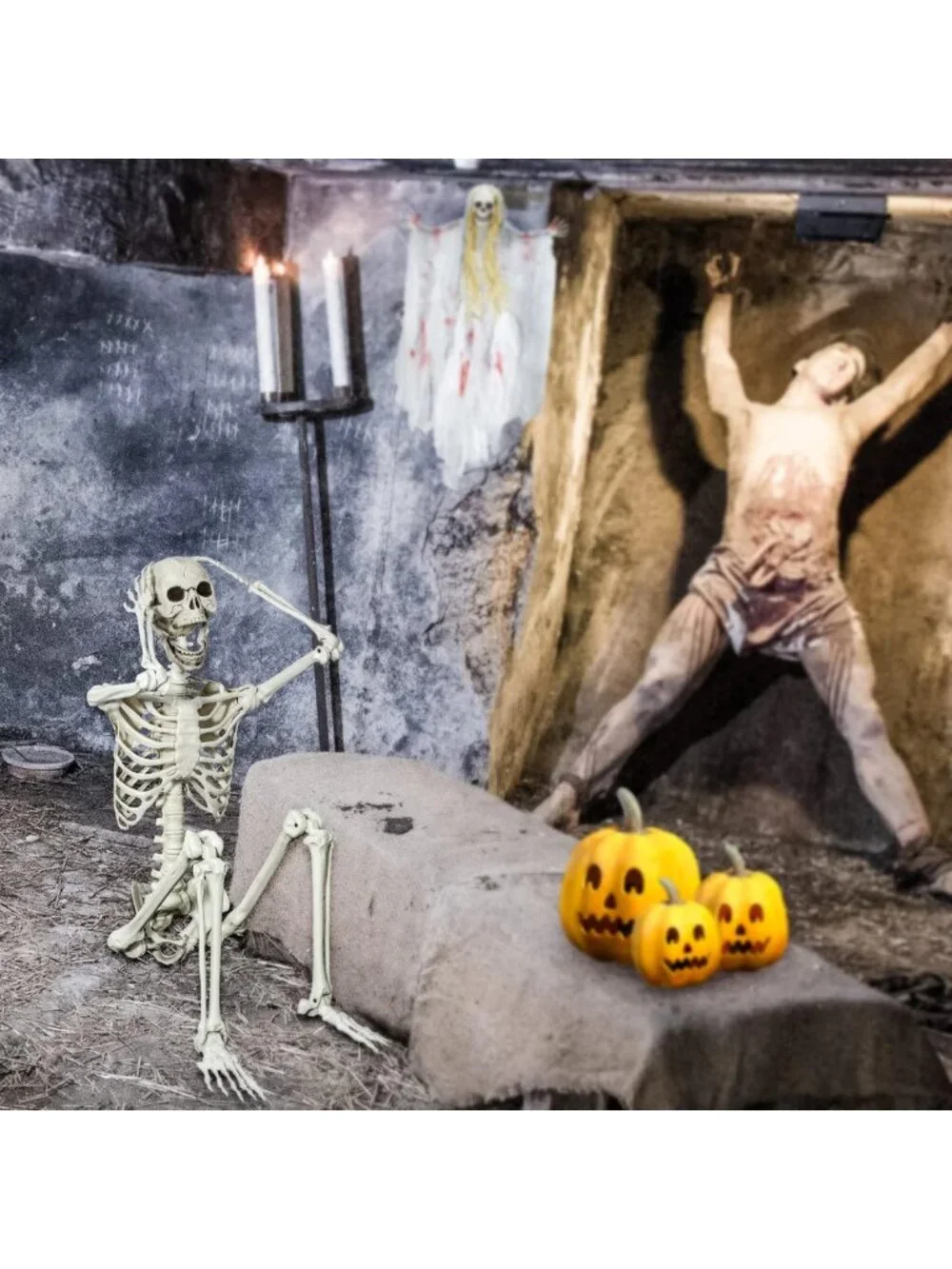 Life-Size 5.4ft Posable Halloween Skeleton - Movable Joints for Spooky Décor
